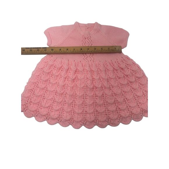 Vintage Handmade Baby Dress & Cardigan Set – Pink Knit Lace, Special Occasion Ou - Picture 13 of 16